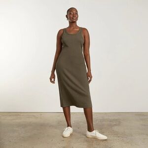 Everlane The Ribbed Tank Dress XXS olive/khaki midi dress organic cotton summer